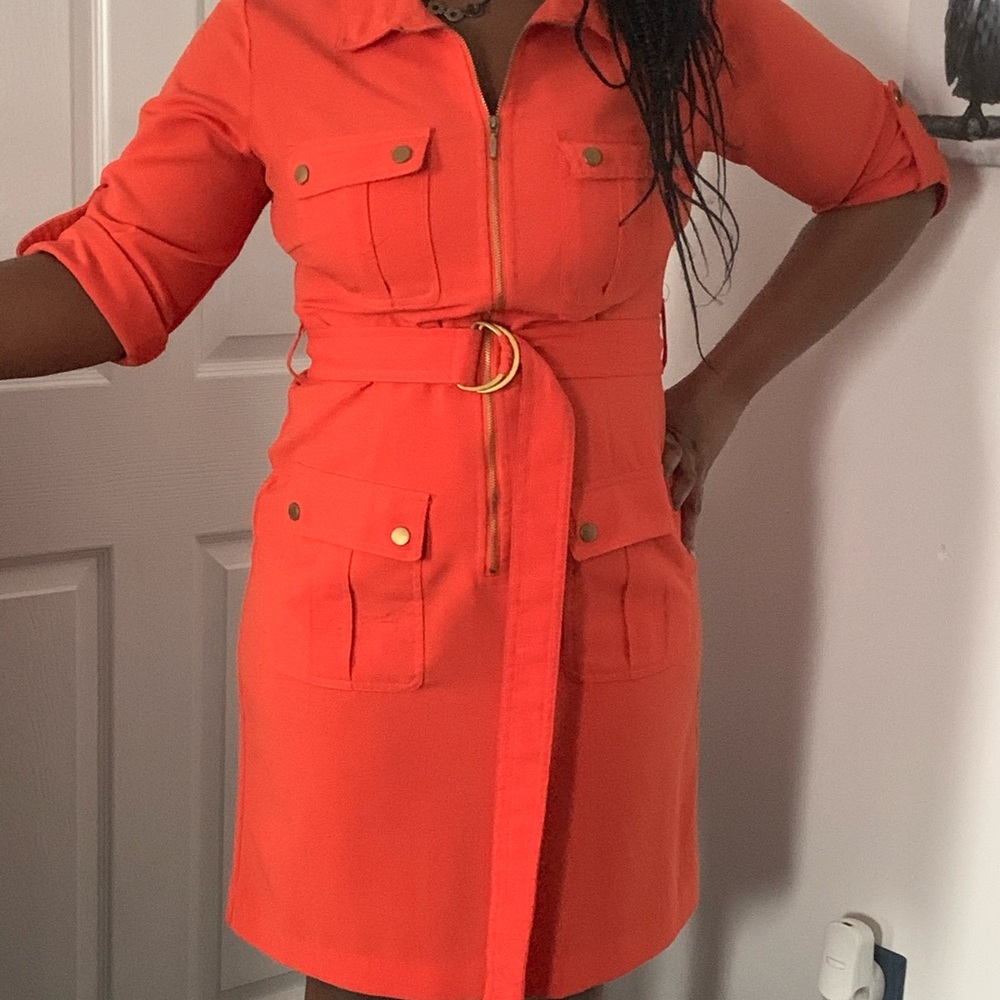 3/4 Length Sleeve Knee Length Zipper front Dress